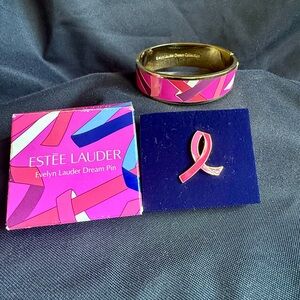Estée Lauder Pink Ribbon Pin and Hinged Bracelet Set Breast Cancer 2012